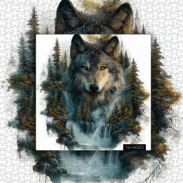 Wolf am Wasserfall Puzzle 1000 Teile